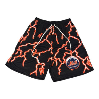 Mets  Lightning Shorts w/ Zippered Shorts (Black / Orange)