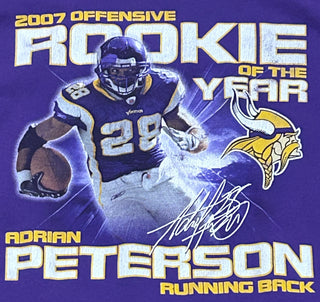 2007 Minnesota Vikings Adrian Peterson Rookie of the Year Tshirt Sz L