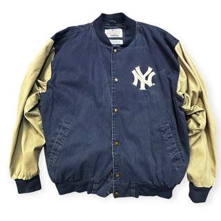 90s Yankees Denim Paisley Varsity Jacket size XL