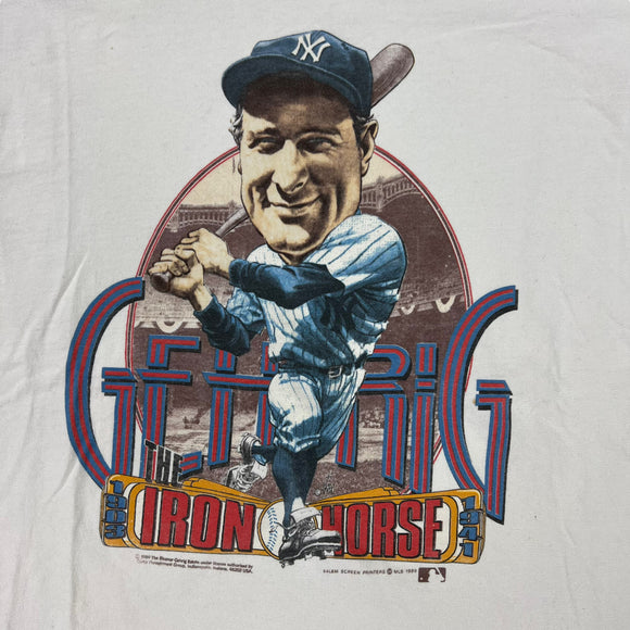 90s Salem Sports Lou Gehrig caricature tee size XL